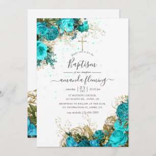 Turquoise en Gold  Floral Baptisme Kaart