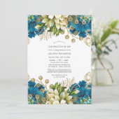 Turquoise en Gold Floral Celebration of Life Kaart (Staand voorkant)