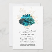 Turquoise en Gold Floral Online Virtual Wedding Kaart (Voorkant)