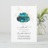 Turquoise en Gold Floral Online Virtual Wedding Kaart (Staand voorkant)