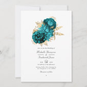  Turquoise en Gold Floral QR Code Wedding Kaart (Voorkant)