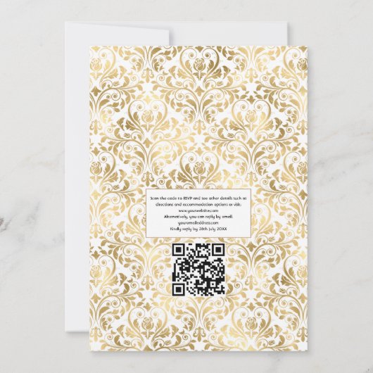 Turquoise en Gold Floral QR Code Wedding Kaart (Achterkant)