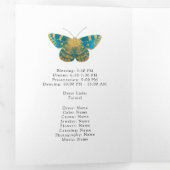 Turquoise en Gold Floral Quinceañera Drieluik Uitnodiging (Binnenzijde eerst)