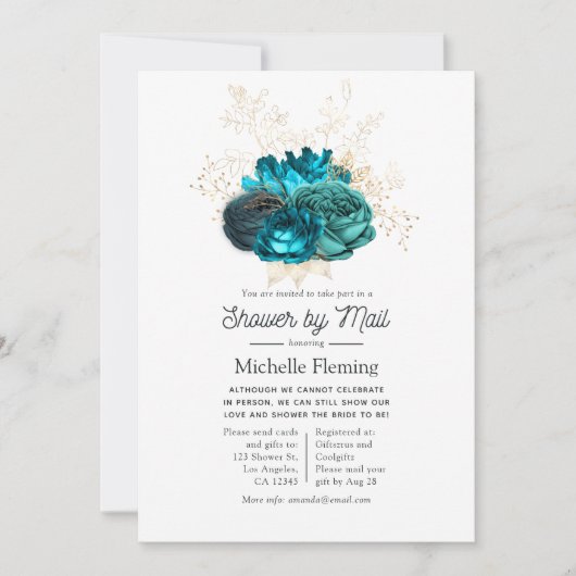 Turquoise en Gold Floral Shower per Mail Kaart (Voorkant)