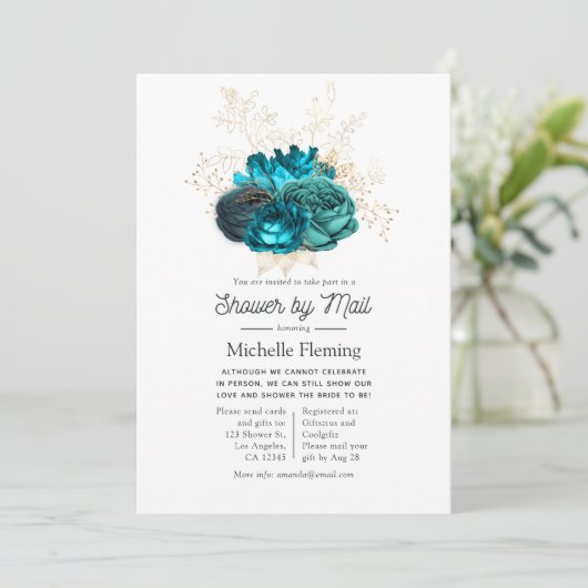 Turquoise en Gold Floral Shower per Mail Kaart (Staand voorkant)