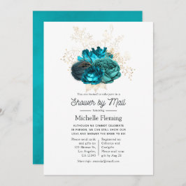 Turquoise en Gold Floral Shower per Mail Kaart