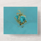 Turquoise en Gold Floral Wedding All In One Uitnodiging (Achterkant)