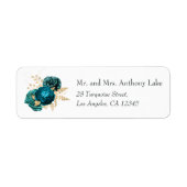  Turquoise en Gold Floral Wedding Etiket (Voorkant)