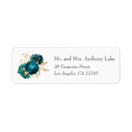  Turquoise en Gold Floral Wedding Etiket