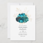 Turquoise en Gold Floral Wedding Kaart (Voorkant)
