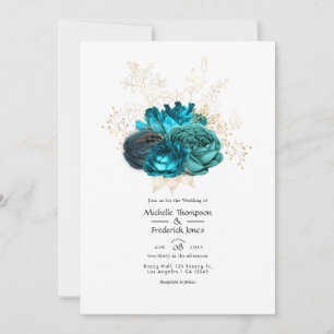 Turquoise en Gold Floral Wedding Kaart