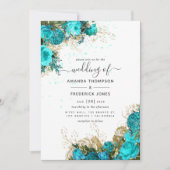 Turquoise en Gold  Floral Wedding Kaart (Voorkant)