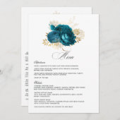 Turquoise en Gold Floral Wedding Menu (Voorkant / Achterkant)