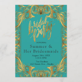 Turquoise en Gold Flourish Vrijgezellenfeest Kaart