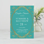 Turquoise en Gold Flourish Wedding Shower Kaart (Staand voorkant)
