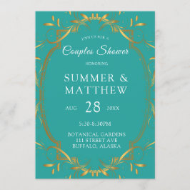 Turquoise en Gold Flourish Wedding Shower Kaart