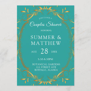 Turquoise en Gold Flourish Wedding Shower Kaart