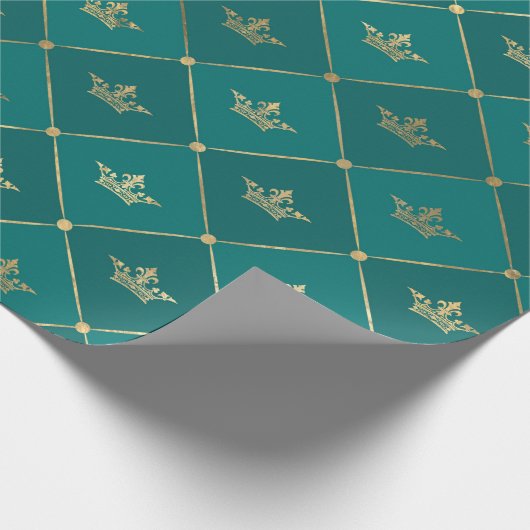 Turquoise en Gold Foil Crown Pattern Cadeaupapier (Hoek)