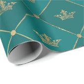 Turquoise en Gold Foil Crown Pattern Cadeaupapier (Rol Hoek)