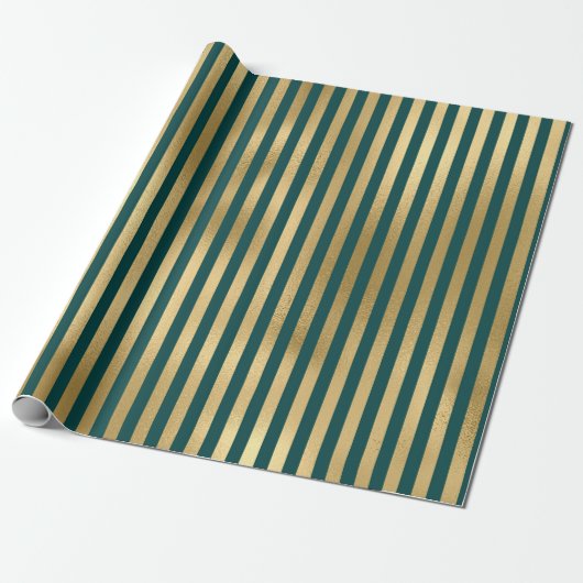 Turquoise en Gold Foil Stripes Cadeaupapier (Uitgerold)