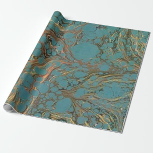Turquoise en Gold, gemarmerd. Cadeaupapier