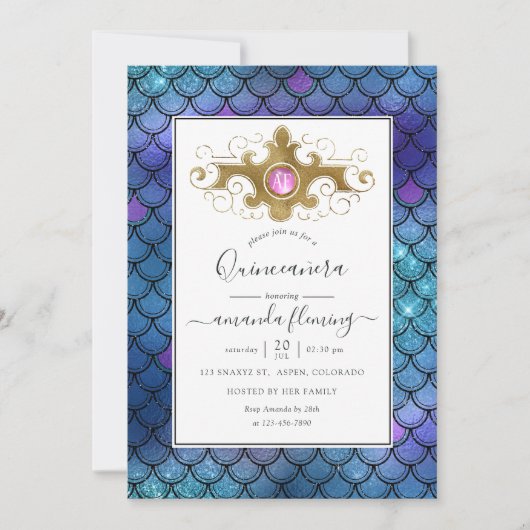 Turquoise en Gold Gemstone Mermaid Quinceañera Kaart (Voorkant)