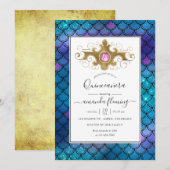 Turquoise en Gold Gemstone Mermaid Quinceañera Kaart (Voorkant / Achterkant)