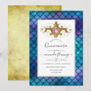 Turquoise en Gold Gemstone Mermaid Quinceañera Kaart