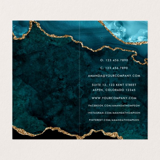 Turquoise en Gold Geode Agate Stone Visitekaartje (Binnenkant ongevouwen)