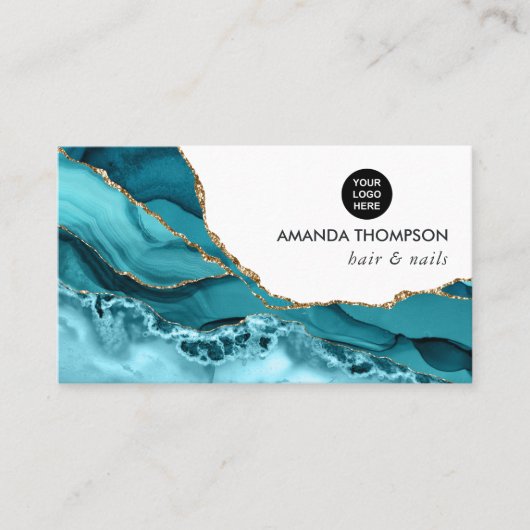 Turquoise en Gold Geode Agate Stone Visitekaartje (Voorkant)