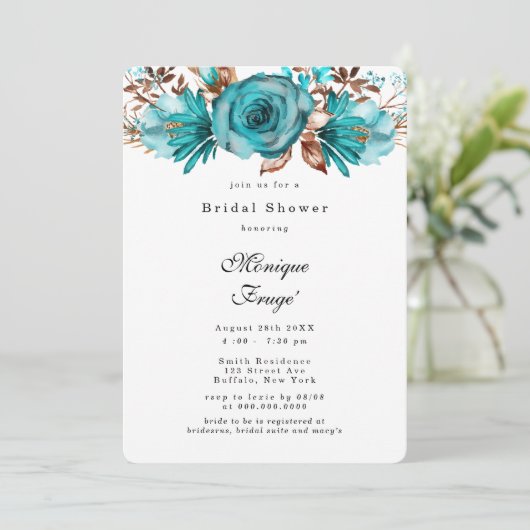 Turquoise en Gold Geometric Peony Vrijgezellenfees Kaart (Staand voorkant)