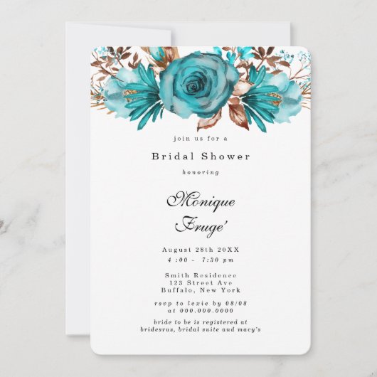 Turquoise en Gold Geometric Peony Vrijgezellenfees Kaart (Voorkant)