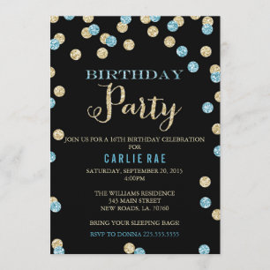 Turquoise en Gold Glitter Birthday Invitations Kaart