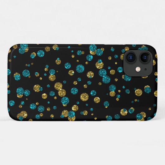 Turquoise en Gold Glitter Confetti Telefoon Case (Achterkant (horizontaal))