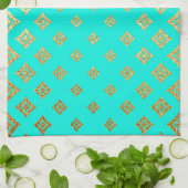 Turquoise en Gold Glitter Diamond Pattern Theedoek (Gevouwen)
