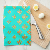 Turquoise en Gold Glitter Diamond Pattern Theedoek (Quarter Fold)