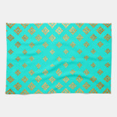 Turquoise en Gold Glitter Diamond Pattern Theedoek (Horizontaal)