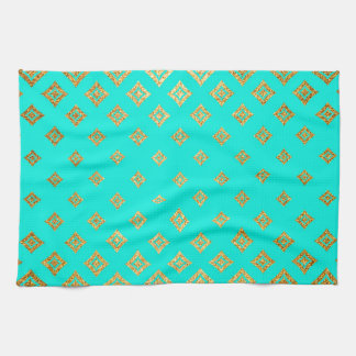 Turquoise en Gold Glitter Diamond Pattern Theedoek