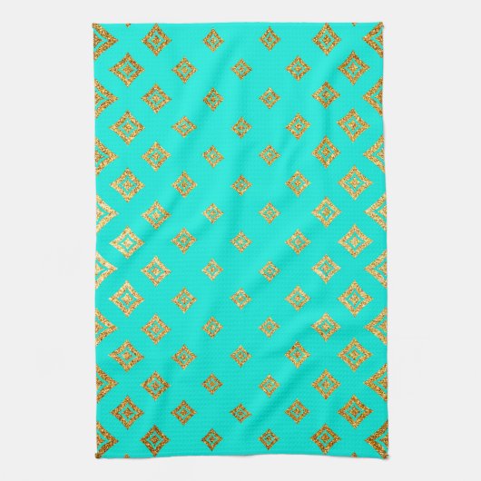 Turquoise en Gold Glitter Diamond Pattern Theedoek (Verticaal)