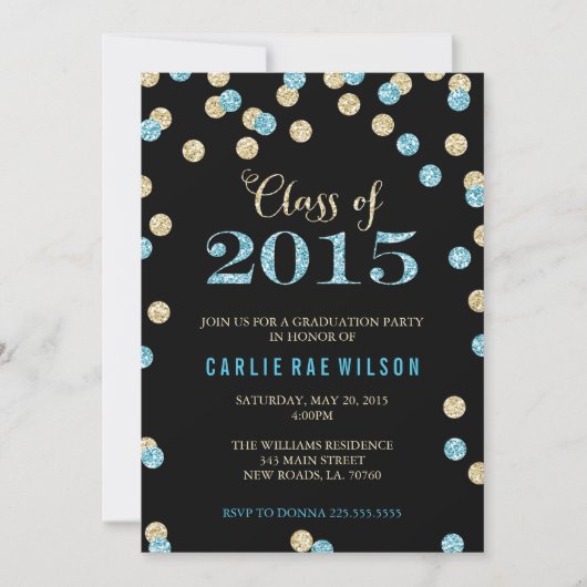 Turquoise en Gold Glitter Graduatie Uitnodigingen (Voorkant)