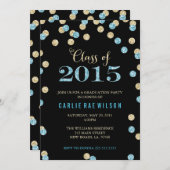Turquoise en Gold Glitter Graduatie Uitnodigingen (Voorkant / Achterkant)