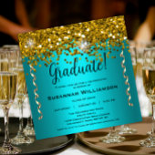 Turquoise en Gold Glitter Graduation Party Kaart
