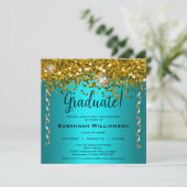 Turquoise en Gold Glitter Graduation Party Kaart (Staand voorkant)