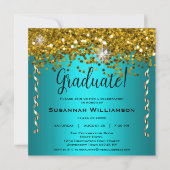 Turquoise en Gold Glitter Graduation Party Kaart (Voorkant)