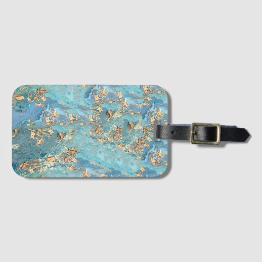 Turquoise en Gold Glitter Marble Bagagelabel (Voorkant (horizontaal))