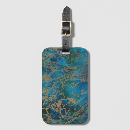 Turquoise en Gold Marble Bagagelabel (Voorkant (verticaal))