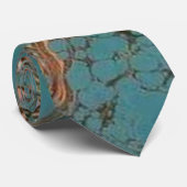 Turquoise en Gold Marbling Effect. Stropdas (Opgerold)