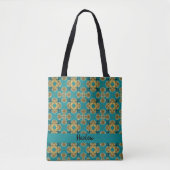 Turquoise en Gold Moroccan Tile Geïnspireerd Tote Bag (Voorkant)