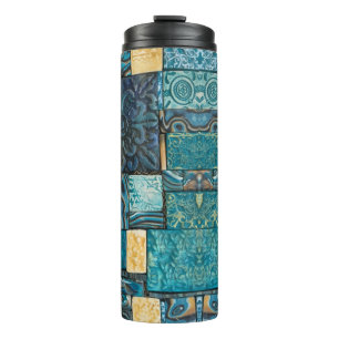 Turquoise en Gold Mosaic Tiles Thermosbeker