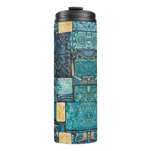 Turquoise en Gold Mosaic Tiles Thermosbeker (Voorkant)